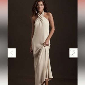 BHLDN Ruby Twist Halter Satin Gown Size 2. Color Champagne.